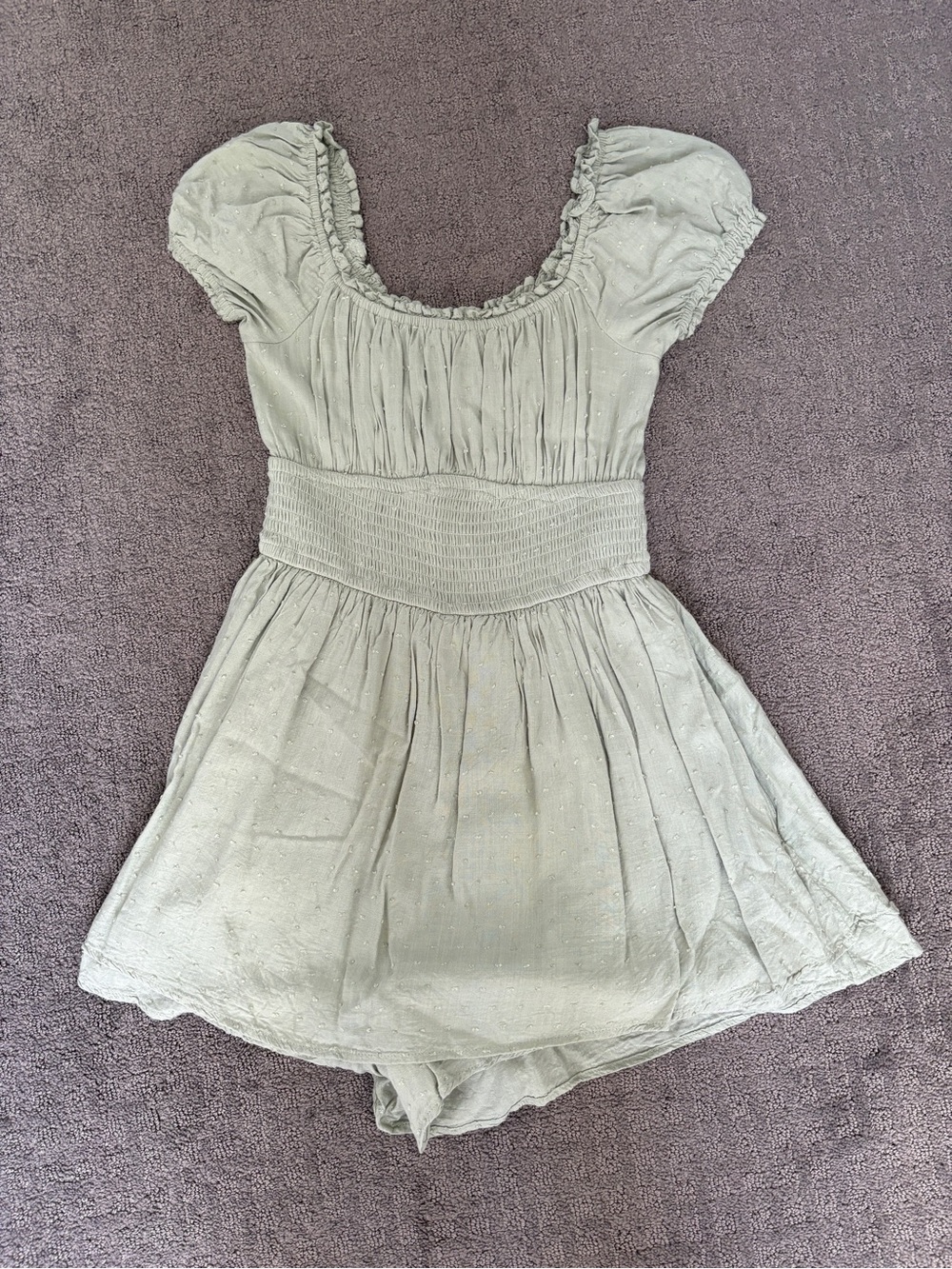 Hollister Sage Green Short Sleeve Smocked Romper